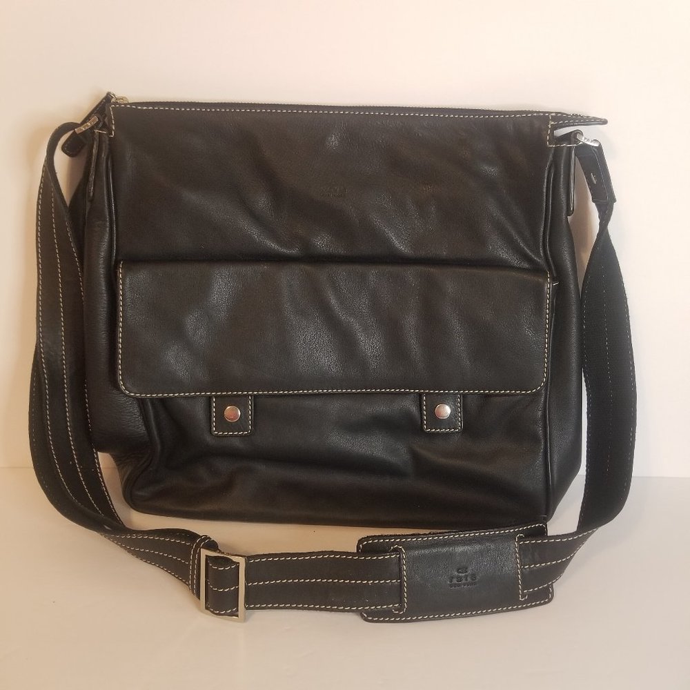 Rafe NY Black Leather Shoulder Business Bag Multiple Compartments
